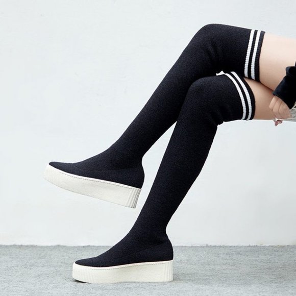 ATALINA Thigh-High Knit-Shaft Sock Sneaker Boots - Euro Size 36 (US-CA Size 6) - Picture 5 of 16